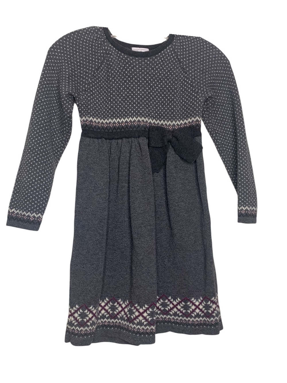 Hanna Andersson Grey Wool Blend Storyteller Nordic Fair Isle Sweater Dress 8